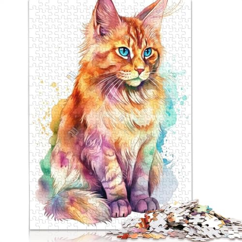 Puzzle für Erwachsene, Aquarell-Somalia-Katzenkunst, 1000-teiliges Puzzle, Holzpuzzle für Erwachsene und ab 18 Jahren, tolle Geschenke zu Weihnachten, 1000 Teile (75 x 50 cm) von QBIREX