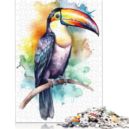 Puzzle für Erwachsene, Aquarell-Tukan-Gemälde, 1500-teiliges Puzzle, Holzpuzzle für Erwachsene und ab 18 Jahren, tolle Geschenke zu Weihnachten, 1500 Teile (85 x 57 cm) von QBIREX