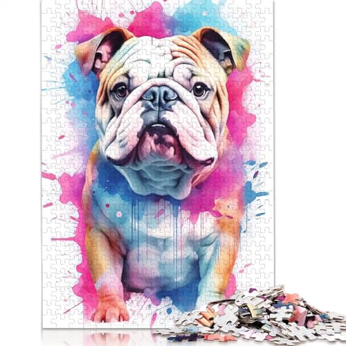 Puzzle für Erwachsene, Baby, Bulldogge, Aquarell, 520-teiliges Holzpuzzle für Erwachsene und Kinder ab 18 Jahren, Lernspielzeug, 520 Teile (52 x 38 cm) von QBIREX