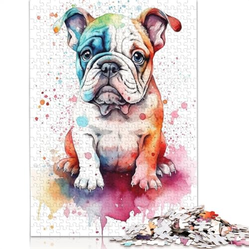 Puzzle für Erwachsene, Baby-Bulldoggenwelpe, 1000-teiliges Puzzle, Holzpuzzle für Erwachsene und ab 18 Jahren, Spiele, Spielzeug, Geschenk, 1000 Teile (75 x 50 cm) von QBIREX