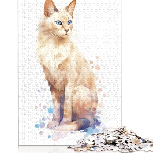 Puzzle für Erwachsene, Balinesische Katze, Aquarell, 520-teiliges Puzzle, Holzpuzzle für Erwachsene ab 18 Jahren, gutes Geschenk für Erwachsene, 520 Teile (52 x 38 cm) von QBIREX