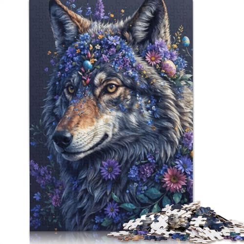 Puzzle für Erwachsene, Blumenkrone, Wolf, 520-teiliges Puzzle, Holzpuzzle für Erwachsene und ab 18 Jahren, Familienaktivität, 520 Teile (52 x 38 cm) von QBIREX