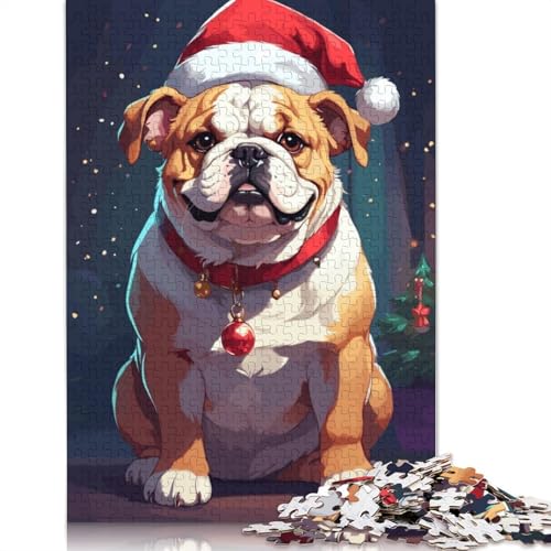 Puzzle für Erwachsene, Bulldogge, Weihnachten, 1000 Teile, Holzpuzzle für Erwachsene und ab 18 Jahren, Spielzeug, Wanddekoration, 1000 Teile (75 x 50 cm) von QBIREX