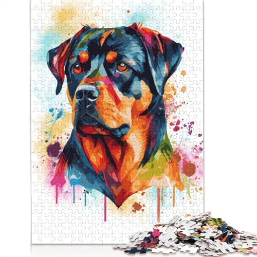 Puzzle für Erwachsene, Bunte Rottweiler-Kunst, 1000-teiliges Puzzle, Holzpuzzle für Erwachsene und ab 18 Jahren, Spiele, Spielzeug, Geschenk, 1000 Teile (75 x 50 cm) von QBIREX