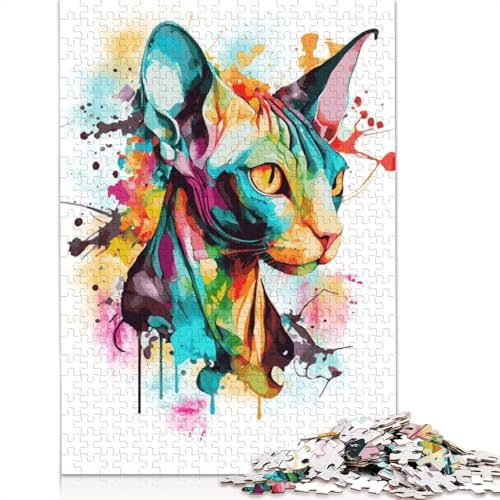 Puzzle für Erwachsene, Bunte Sphynx-Katze, 1500-teiliges Puzzle, Holzpuzzle für Erwachsene und ab 18 Jahren, Spiele, Spielzeug, Geschenk, 1500 Teile (85 x 57 cm) von QBIREX