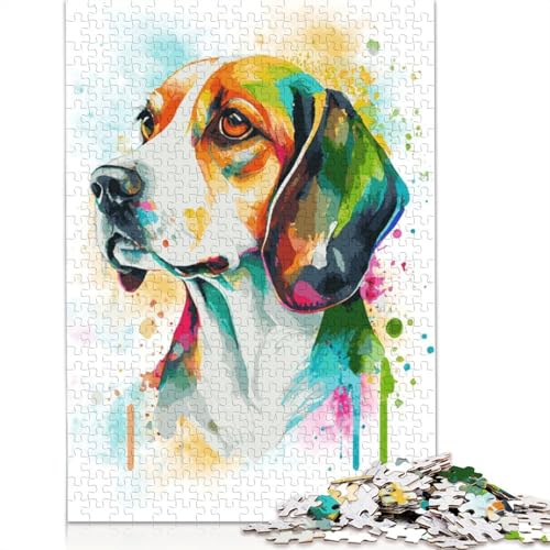 Puzzle für Erwachsene, Bunter Aquarell-Beagle, 1000-teiliges Holzpuzzle für Erwachsene und Personen ab 18 Jahren, schwierig und herausfordernd, 1000 Teile (75 x 50 cm) von QBIREX
