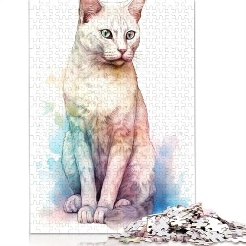 Puzzle für Erwachsene, Burmilla-Katze, Aquarell, 1000 Teile, Holzpuzzle für Erwachsene und ab 18 Jahren, Familienaktivität, 1000 Teile (75 x 50 cm) von QBIREX