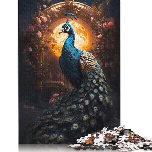 Puzzle für Erwachsene, EIN Pfau im Mondlicht, 1000 Teile, für Erwachsene, Geschenke, Holzpuzzle, geeignetes tolles Geschenk für Erwachsene, 1000 Teile (75 x 50 cm) von QBIREX