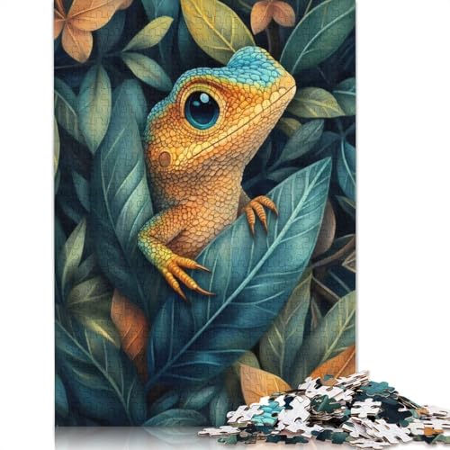 Puzzle für Erwachsene, Eidechse im üppigen Laub, Puzzles für Erwachsene, Lernspiel, Herausforderungsspielzeug, 1000 Teile (38 x 26 cm) von QBIREX