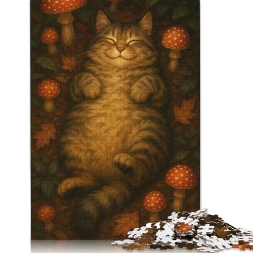 Puzzle für Erwachsene, Glückliche Katze im Pilzwald, Puzzles für Erwachsene, Lernspiel, Herausforderungsspielzeug, 1000 Teile (75 x 50 cm) von QBIREX