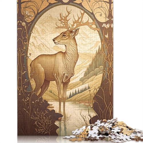 Puzzle für Erwachsene, Hirsch, Jugendstil, 520-teiliges Puzzle, Holzpuzzle für Erwachsene und ab 18 Jahren, tolle Geschenke zu Weihnachten, 520 Teile (52 x 38 cm) von QBIREX