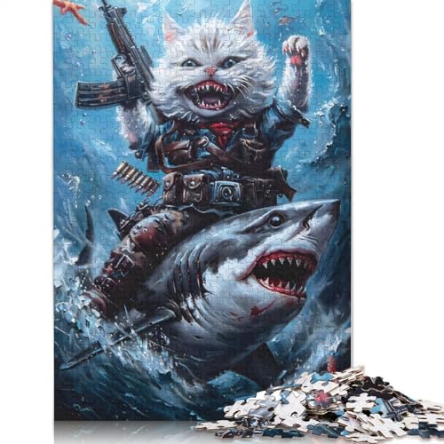 Puzzle für Erwachsene, Katze reitet auf einem Hai, kreative Spiele, Puzzle, Geschenk für Jungen oder Mädchen, 1500 Teile (85 x 57 cm) von QBIREX