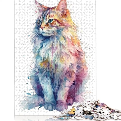 Puzzle für Erwachsene, Maine-Coon-Katze, 520 Teile, für Erwachsene, Geschenke, Holzpuzzle, geeignet für Kinder ab 18 Jahren, tolles Geschenk für Erwachsene, 520 Teile (52 x 38 cm) von QBIREX