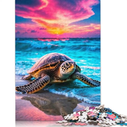 Puzzle für Erwachsene, Majestätische Meeresschildkröte bei Sonnenuntergang, 520-teiliges Holzpuzzle für Erwachsene und Kinder ab 18 Jahren, Lernspielzeug, 520 Teile (52 x 38 cm) von QBIREX