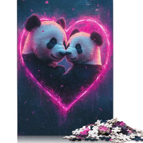 Puzzle für Erwachsene, Panda-Liebesherz, Puzzles für Erwachsene, Lernspiel, Herausforderungsspielzeug, 1000 Teile (38 x 26 cm) von QBIREX