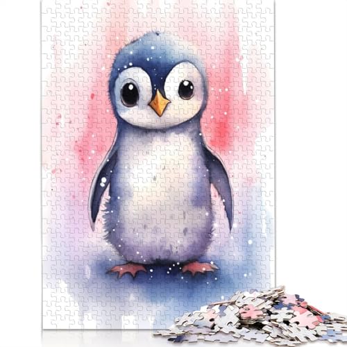 Puzzle für Erwachsene, Pinguin-Aquarell, 1000-teiliges Holzpuzzle für Erwachsene ab 18 Jahren, Lernspielzeug, 1000 Teile (75 x 50 cm) von QBIREX