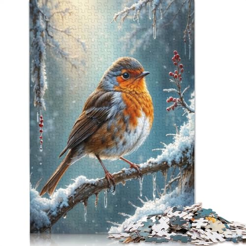Puzzle für Erwachsene, Rotkehlchen, Winter, 1000-teiliges Puzzle, Holzpuzzle für Erwachsene und ab 18 Jahren, Familienaktivität, 1000 Teile (75 x 50 cm) von QBIREX