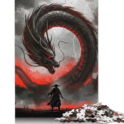 Puzzle für Erwachsene, Samurai gegen Drache, Puzzles für Erwachsene, Lernspiel, Herausforderungsspielzeug, 1000 Teile (38 x 26 cm) von QBIREX
