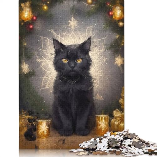 Puzzle für Erwachsene, Schwarze Katze, Weihnachten, 1500 Teile, Holzpuzzle für Erwachsene und ab 18 Jahren, Familienaktivität, 1500 Teile (85 x 57 cm) von QBIREX