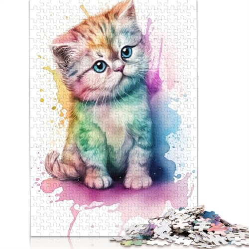 Puzzle für Erwachsene, Scottish Fold-Kätzchen, 1000-teiliges Puzzle, Holzpuzzle für Erwachsene und ab 18 Jahren, Spielzeug, Wanddekoration, 1000 Teile (75 x 50 cm) von QBIREX