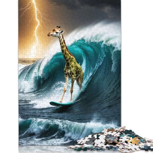 Puzzle für Erwachsene, Surfende Giraffe im Sturm, 520-teiliges Puzzle, Holzpuzzle, Puzzles für 18-Jährige, Weihnachts- und Geburtstagsgeschenk, 520 Teile (52 x 38 cm) von QBIREX
