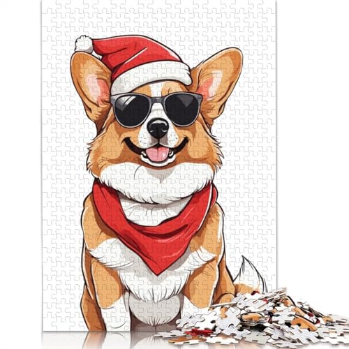 Puzzle für Erwachsene, Weihnachts-Corgi, 1000-teiliges Holzpuzzle für Erwachsene ab 18 Jahren, Lernspielzeug, 1000 Teile (75 x 50 cm) von QBIREX