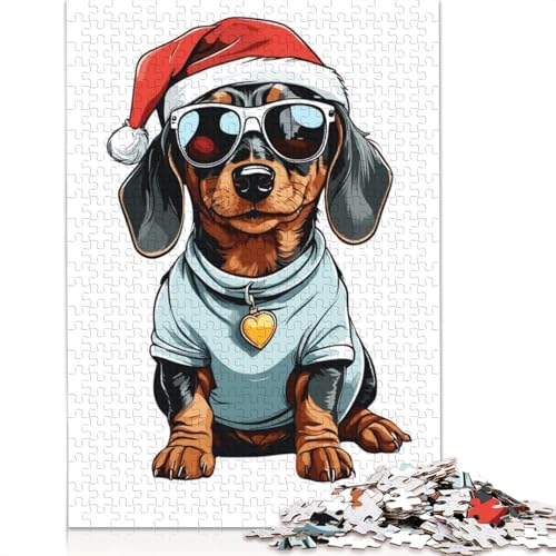 Puzzle für Erwachsene, Weihnachts-Dackel, 1000 Teile, Holzpuzzle für Erwachsene und Lernpuzzle, Familienspiel, 1000 Teile (75 x 50 cm) von QBIREX
