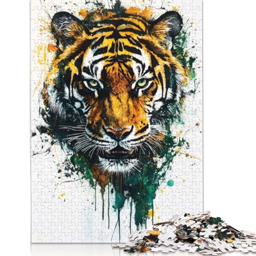 Puzzle für Erwachsene, Wilder Tiger, Aquarell, Puzzles für Erwachsene, Lernspiel, Herausforderungsspielzeug, 1000 Teile (38 x 26 cm) von QBIREX