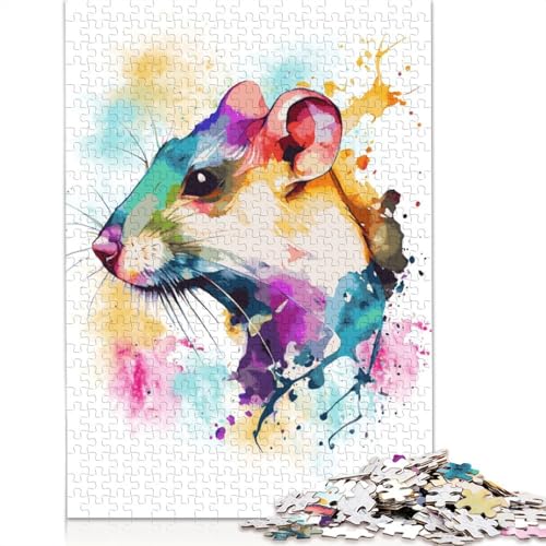 Puzzle für Erwachsene, abstrakte Aquarellratte, 1500-teiliges Puzzle, Holzpuzzle für Erwachsene und ab 18 Jahren, tolle Geschenke zu Weihnachten, 1500 Teile (85 x 57 cm) von QBIREX