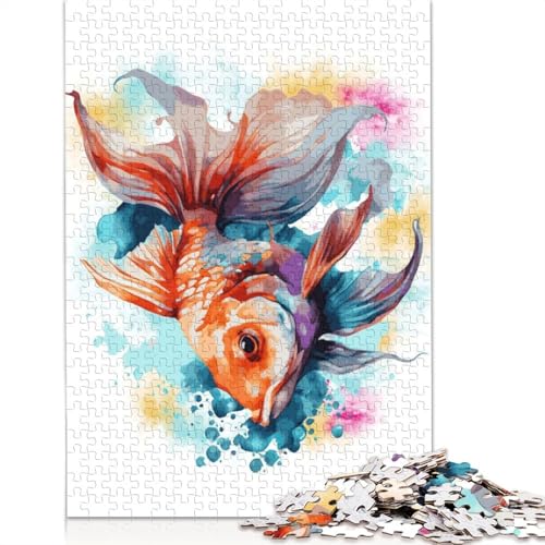 Puzzle für Erwachsene, abstraktes Goldfischgemälde, 520-teiliges Puzzle, Holzpuzzle für Erwachsene und ab 18 Jahren, Familienaktivität, 520 Teile (52 x 38 cm) von QBIREX
