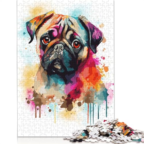 Puzzle für Erwachsene, buntes Mops-Hundeporträt, 520-teiliges Puzzle, Holzpuzzle für Erwachsene und ab 18 Jahren, Spielzeug-Wanddekoration, 520 Teile (52 x 38 cm) von QBIREX