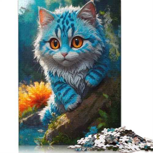 Puzzle für Erwachsene, lächelnde Katze auf den Felsen, 1000-teiliges Puzzle, Holzpuzzle für Erwachsene und ab 18 Jahren, Familienaktivität, 1000 Teile (75 x 50 cm) von QBIREX