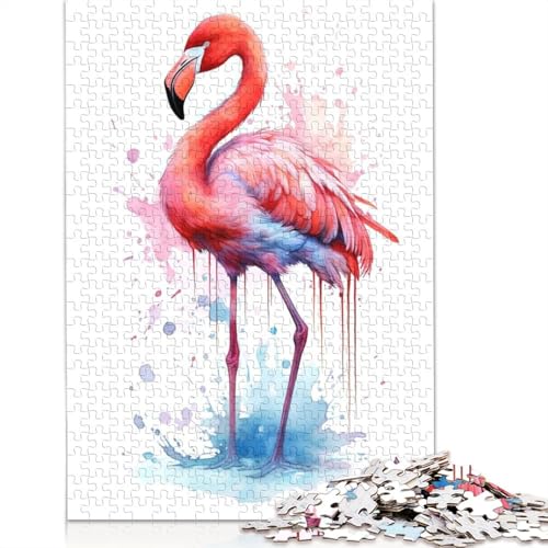 Puzzle für Erwachsene, rosa Aquarell-Flamingo, 1000-teiliges Holzpuzzle für Erwachsene und Personen ab 18 Jahren, schwierig und herausfordernd, 1000 Teile (75 x 50 cm) von QBIREX