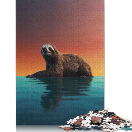Puzzle für Erwachsene, ruhiges Faultier bei Sonnenuntergang, 520-teiliges Puzzle für Erwachsene, Holzpuzzle für die Heimdekoration, Puzzlespielzeug, 520 Teile (52 x 38 cm) von QBIREX