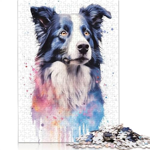 Puzzle für Erwachsene, süße Border-Collie-Hundekunst, 1500-teiliges Puzzle, Holzpuzzle für Erwachsene und ab 18 Jahren, Spiele, Spielzeug, Geschenk, 1500 Teile (85 x 57 cm) von QBIREX