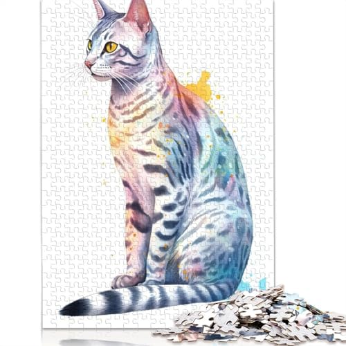 Puzzle für Erwachsene, süße ägyptische Mau-Katze, 520-teiliges Holzpuzzle für Erwachsene ab 18 Jahren, Lernspielzeug, 520 Teile (52 x 38 cm) von QBIREX