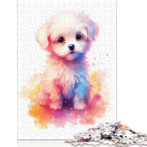 Puzzle für Erwachsene, süßer Baby-Malteser-Welpe, 1000 Teile, Holzpuzzle für Erwachsene und Kinder ab 18 Jahren, Familienaktivität, 1000 Teile (75 x 50 cm) von QBIREX