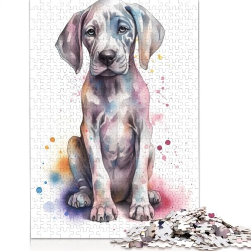 Puzzle für Erwachsene, süßer Welpe mit Deutscher Dogge, 520 Teile, als Geschenk für Erwachsene, Holzpuzzle, tolles Geschenk für Erwachsene, 520 Teile (52 x 38 cm) von QBIREX