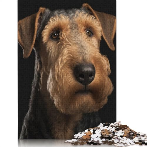 Puzzle für Erwachsene, süßes Airedale-Porträt, 520 Teile, für Erwachsene, Geschenke, Holzpuzzle, geeignetes tolles Geschenk für Erwachsene, 520 Teile (52 x 38 cm) von QBIREX