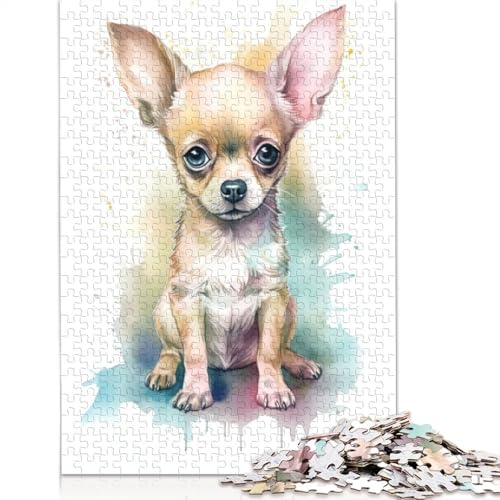 Puzzle für Erwachsene, süßes Baby-Chihuahua-Kunst, 1500-teiliges Puzzle, Holzpuzzle für Erwachsene und ab 18 Jahren, Spielzeug-Wanddekoration, 1500 Teile (85 x 57 cm) von QBIREX