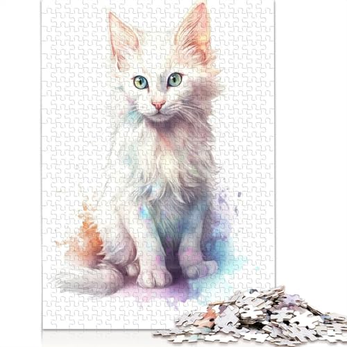 Puzzle für Erwachsene, süßes türkisches Angorakatzchen, 1000-teiliges Puzzle, Holzpuzzle und ab 18 Jahren, Weihnachts- und Geburtstagsgeschenke, 1000 Teile (75 x 50 cm) von QBIREX