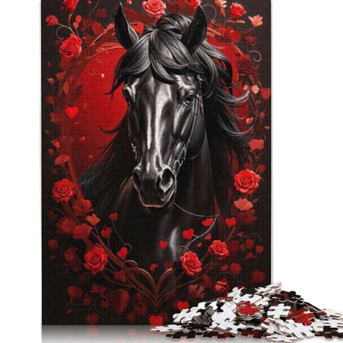 Puzzle für Erwachsene „Schwarze Schönheit in roten Rosen“, 520-teiliges Puzzle, Holzpuzzle für Erwachsene und ab 18 Jahren, tolle Geschenke zu Weihnachten, 520 Teile (52 x 38 cm) von QBIREX