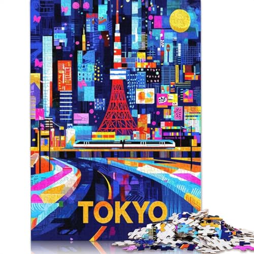 Puzzle für Erwachsene 1000 Tokyo Neon Glow – Buntes geometrisches Stadtbild-Puzzle, Puzzles für Erwachsene, Lernspiel, Herausforderungsspielzeug, 1000 Teile (75 x 50 cm) von QBIREX