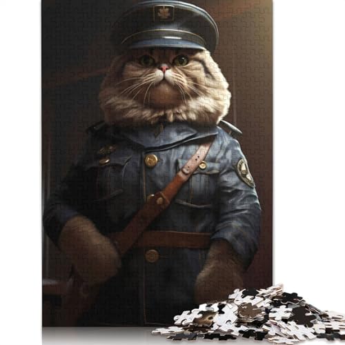 Puzzle für Erwachsene mit Dicker Katze und Polizist als Haustier, 1000 Teile, 100 Prozent recycelte Holzplatte, Denksportaufgaben für Erwachsene, für Jungen oder Mädchen, 1000 Teile (75 x 50 cm) von QBIREX