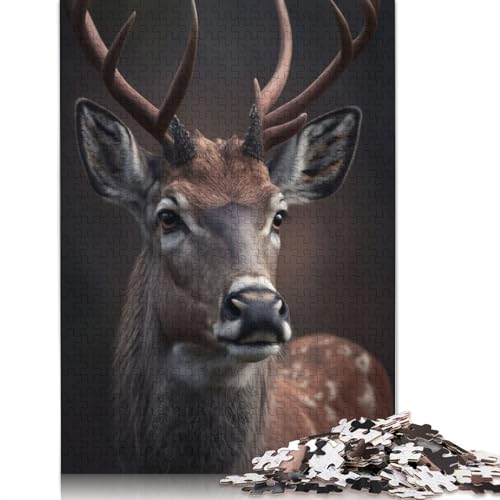 Puzzle für Erwachsene mit Hirschporträt, 1500 Teile, 100% recycelte Holzplatte, Denksportaufgaben für Erwachsene, für Jungen oder Mädchen, 1500 Teile (85 x 57 cm) von QBIREX