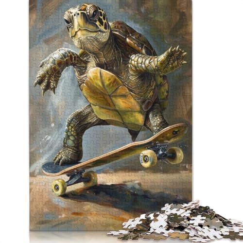 Puzzle für Erwachsene mit Schildkröten-Skateboard-Skateboard, 1000 Teile, kreative Spiele, Puzzle, Geschenke für Männer, Frauen und Männer, 1000 Teile (75 x 50 cm) von QBIREX