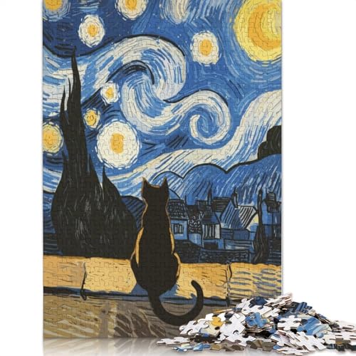 Puzzle für Erwachsene mit schwarzer Katze und Sternennacht, einzigartige Heimdekoration, Herren-Puzzle, Geschenke für Erwachsene und Teenager, 1000 Teile (75 x 50 cm) von QBIREX