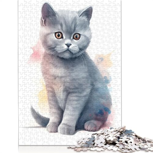 Puzzle für Erwachsene und Babys, Britisch Kurzhaarkatze, 1000-teiliges Holzpuzzle für Erwachsene und Kinder ab 18 Jahren, Lernspielzeug, 1000 Teile (75 x 50 cm) von QBIREX