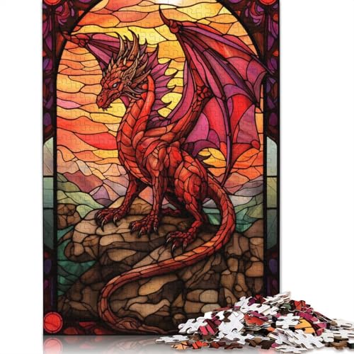 Puzzle für Erwachsene und Jugendliche, Feuerdrache, Buntglas-Puzzle für Erwachsene und Teenager, Familienspiel, 1000 Teile (75 x 50 cm) von QBIREX