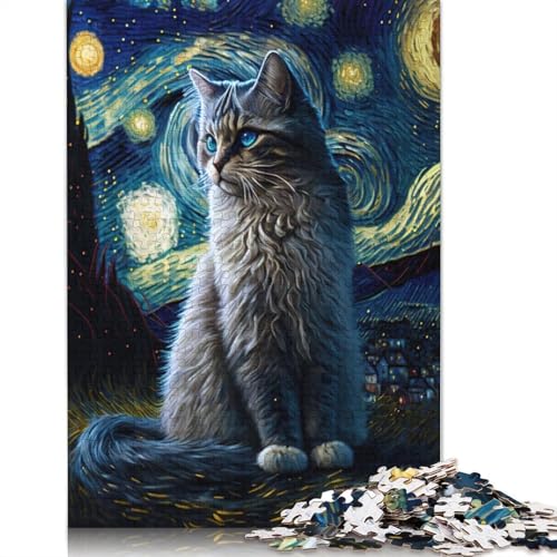 Puzzle für Erwachsene und Jugendliche, Katze Van Gogh, Holzpuzzle, Erwachsene ab 14 Jahren, 1500 Teile (85 x 57 cm) von QBIREX